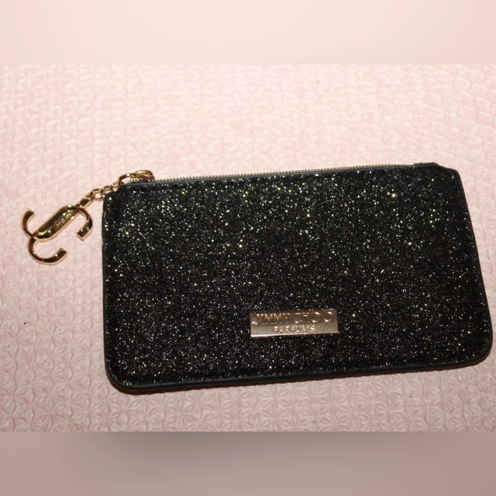 Jimmy Choo Wallet Coin Purse Black Glitter New - Picture 1 of 8